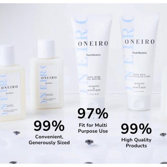 Oneiro NIP Sunchasers Travel Set Body Milk Body Wash Shampoo Conditioner + Bag - Picture 16 of 16